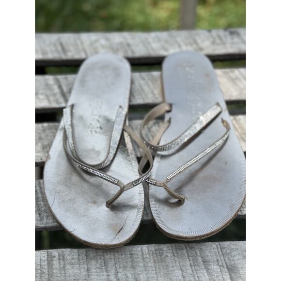 Pedro Garcia Ilsa Silver Multi-Strap Swarovski Crystal Slip On Flat Sandals 7.5 - Picture 1 of 16